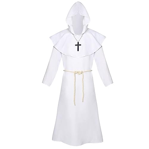 Robe Kostüm Mönch Damen, Umhang Mittelalter Herren| Halloween Kostüm Herren Priester Gewand mit Kapuze Mittelalterliche Kapuze Männer Mönchskutte Kostüm Halloween Schwarz Renaissance Karneval von Generic
