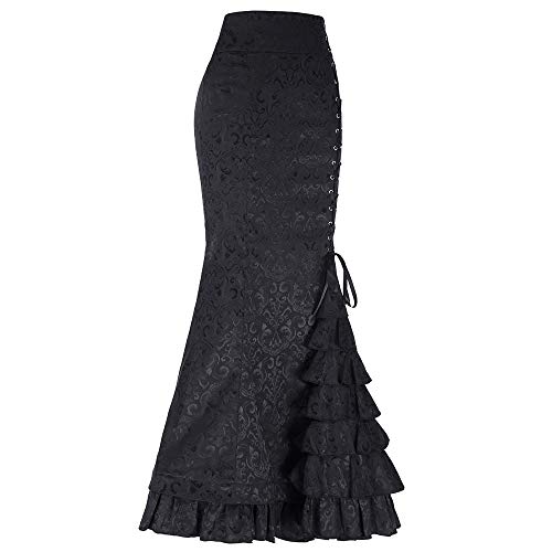 Rock Damen Elegant Gothic Vintage Rock Damen Lace Up Stufig Rüschen Fischschwanz Meerjungfrau Maxi Rock Frauen Punk Retro Lang Bodycon Rock mit Spitze von Generic
