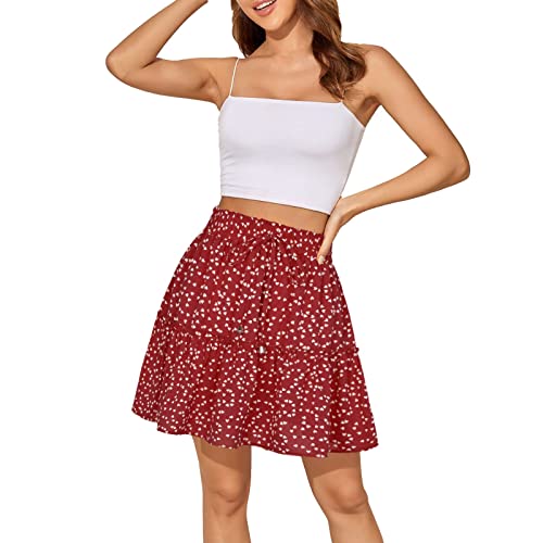 Rock Damen Kurz Sommer Rock Retro Minirock Casual Minirock Rockabilly Kurz Röcke Sommerrock Strandkleider (Z3-Red, M) von Generic