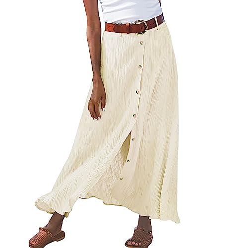 Rock Damen Lang Boho Blumen Hohe Elastische Taille mit Taschen und Gürtel Maxi Skirt Faltenrock Strandrock Freizeitrock von Generic