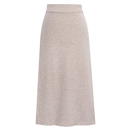 Rock Damen Lang Elegant Wickelrock Basic Maxirock A-Linie Knielang Röcke Strick Bleistift Rock High Waist Skirts mit Schlitz Einfarbig Röcke für Frauen Beige XL von Generic