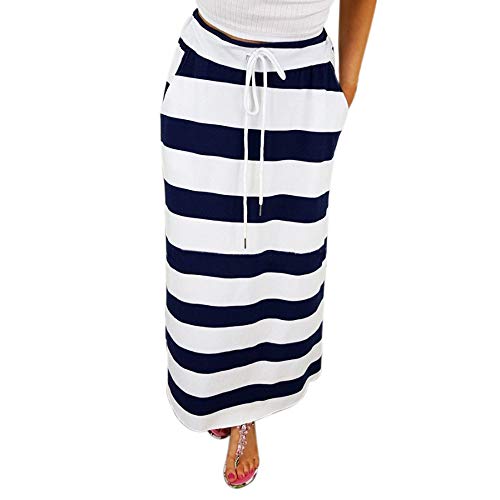 Rock Damen Lang Gestreift: Sommerrock Damen Lang Baumwolle Wickelrock Elegant Maxirock High Waist Midirock Stretch A-Linie Seitlich Rock Elegant Bleistiftrock Schmal Tüllrock Luftig Sportrock von Generic