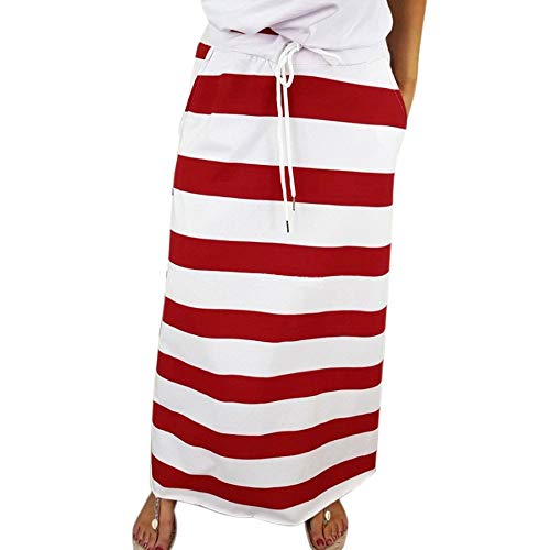 Rock Damen Lang Gestreift: Sommerrock Damen Lang Baumwolle Wickelrock Elegant Maxirock High Waist Midirock Stretch A-Linie Seitlich Rock Elegant Bleistiftrock Schmal Tüllrock Luftig Sportrock von Generic