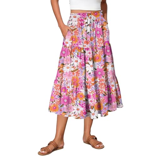 Rock Damen Sommer Midi Lang Röcke Mit Taschen Elegant Mädchen Sommerrock High Waist Frauen Skirt 2025 von Generic
