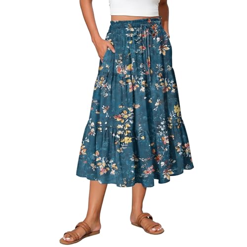Rock Damen Sommer Midi Lang Röcke Mit Taschen Elegant Mädchen Sommerrock High Waist Frauen Skirt 2025 von Generic