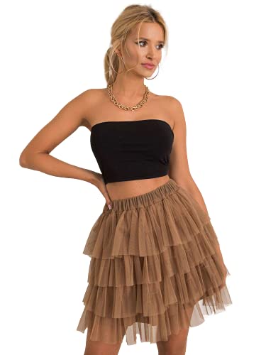 Rock Damen mit Gummiband - aus angenehm luftigem Material Tüllrock Damen - Casual Röcke Elegant Ideal für den Sommer - Stylisches Aesthetic Clothes in verschiedenen Variationen (Camel, One Size) von Och Bella