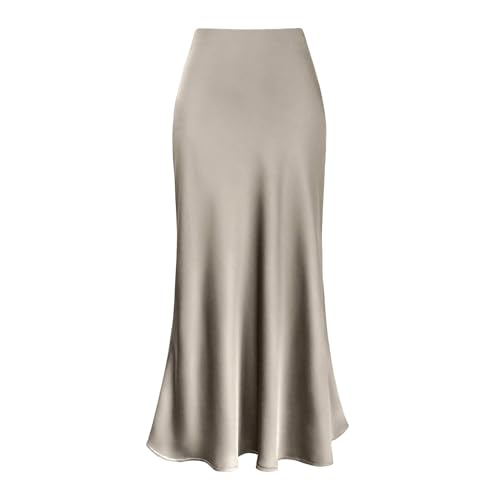 Rock Maxirock Lang Damen Rock Weich Damenrock Freizeitrock mit hohem Bund Skirt Elastisch Satinrock Frauen Satin Seidenrock Hohe Taille Büro Elegante Lange Basic Solid Midi A-Linie Röcke Für Frauen von Generic