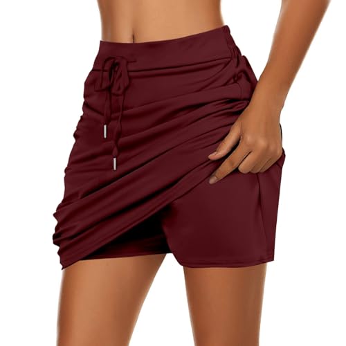 Rock Mit Hose Drunter Kurz - Tennisrock Mit Short Integriert 2 In 1 Sport Leggings Golfrock einfarbig Hosenrock Running Sportrock Leichter Sommerrock A-Linien Minirock Fitness Workout Skort von Generic