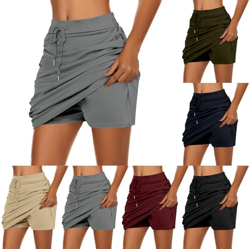 Rock Mit Hose Drunter Kurz - Tennisrock Mit Short Integriert 2 In 1 Sport Leggings Golfrock einfarbig Hosenrock Running Sportrock Leichter Sommerrock A-Linien Minirock Fitness Workout Skort von Generic