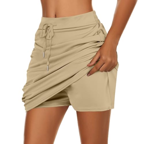 Rock Mit Hose Drunter Kurz - Tennisrock Mit Short Integriert 2 In 1 Sport Leggings Golfrock einfarbig Hosenrock Running Sportrock Leichter Sommerrock A-Linien Minirock Fitness Workout Skort von Generic