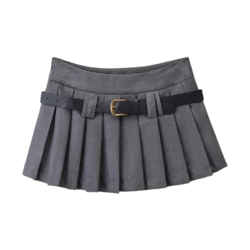 Rock y2k Kleidung Kawaii Moderöcke für Frauen schwarzer Minirock Plissierte Mikroröcke mit Gürtel y2k-GRAU-S von Generic