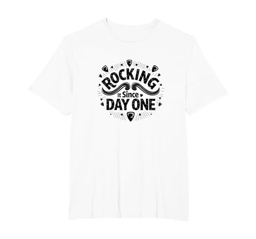 Rocking It Since Day One Retro Music Lovers Zitat T-Shirt, Herren Große Größen, Weiß, 4X Tall von Generic