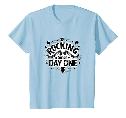 Rocking It Since Day One Retro Music Lovers Zitat T-Shirt, Kinder, Himmelblau, 128 von Generic