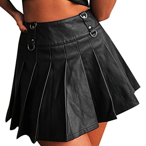 Röcke für Damen Röcke Damen Eng Frauen-Lederröcke mit hoher Taille Minirock A-Linie PU-Mini-Reißverschlussrock Streetwear Figurbetonter Elastischer Bund Minirock Bodycon Sommerrock Enger (XB-Black, S) von Generic