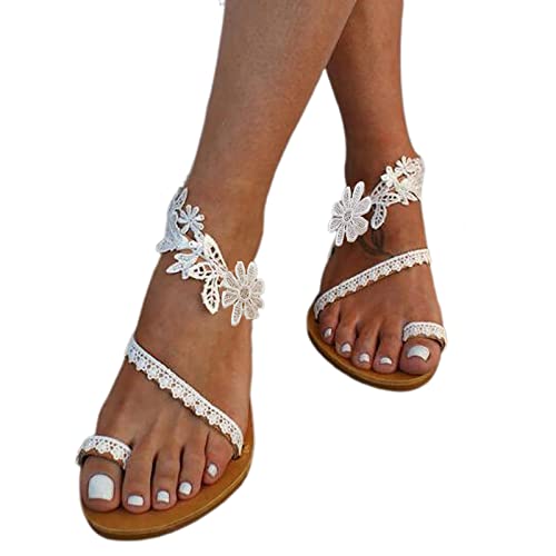 Römersandalen Damen Flach: Zehensandalen Sommerschuhe Boho Strandsandalen Brautschuhe Sommer Flache Sandalen Riemensandale Spitze Retro Flip Flop Outdoorsandalen Arbeitsschuhe von Generic