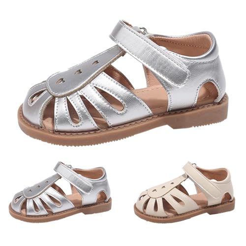 Römersandalen Kinder Geschlossene Sandalen Prinzessin Helle Sohle Schuhe Sommerschuhe Weiche Dicke Sohle Rutschfeste mit Klettverschluss Hochzeit Party Rutschfeste (Silver, 28 Little Child) von Generic