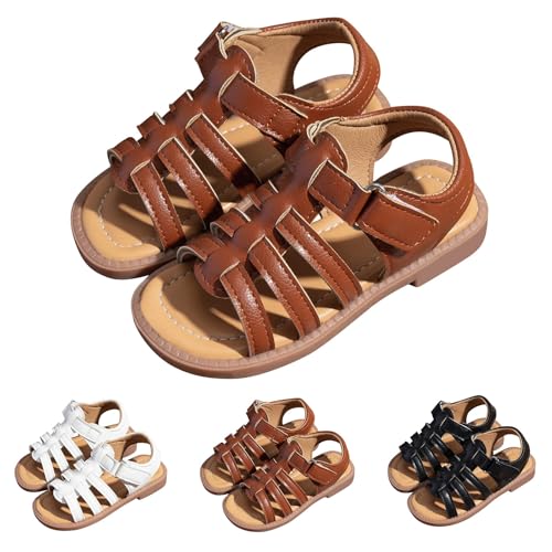 Römersandalen Kinder Superfit Sandalen Prinzessin Helle Sohle Schuhe Sommerschuhe Weiche Dicke Sohle Rutschfeste mit Klettverschluss Hochzeit Party Rutschfeste Tanzschuhe (Brown, 25 Toddler) von Generic
