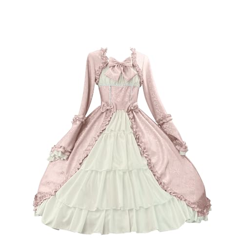 Rokoko Ballkleid Gothic Viktorianisches Kleid Kostüm | Palast Mittelalter Kleid Damen Königin Renaissance Abendkleider Prinzessin Kostüm Trompetenärmel Spitzenkleid Lang Mehrlagig Puffy Rock Kleid von Generic