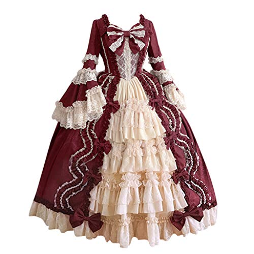 Rokoko Ballkleid Gothic Viktorianisches Kleid Kostüm | Palast Mittelalter Kleid Damen Königin Renaissance Abendkleider Prinzessin Kostüm Trompetenärmel Spitzenkleid Lang Mehrlagig Puffy Rock Kleid von Generic