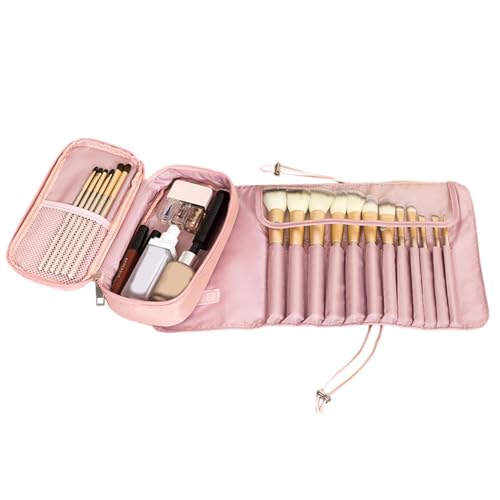 Roll Up Bokeup Brush Bag - Organizer der Kosmetiktasche, Halter für die Rollbürste für Make-up | Aufbewahrungstasche für die Tasche für die Reise, Bürsten von co, Rosa, riferimento alla von Generic