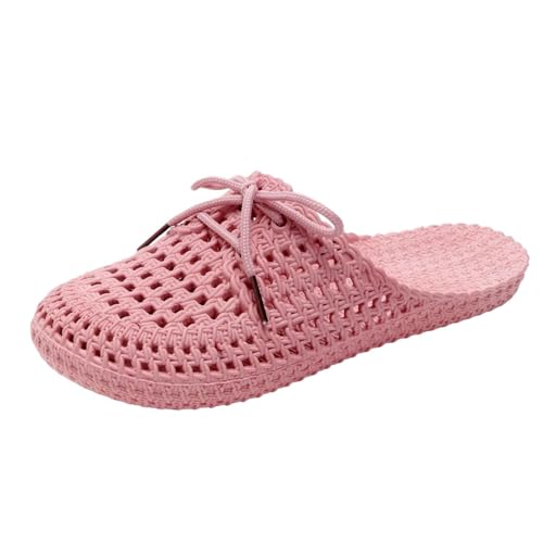 Rolling Soft Schuhe Damen 40 Einfarbige Schnürsenkel-Hausschuhe für Damen im Frühling und Sommer mit Löchern, kühle, atmungsaktive Schuhe, lässige Hausschuhe mit Weiße Sneaker Schuhe Damen (Pink, 41) von Generic