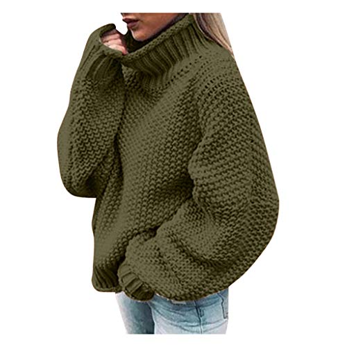 Rollkragenpullover Damen, Strickpullover Damen Oversize Grobstrick-Pullover Damen Langarm Winterpullover Vintage Grobstrickpullover Oversize Sweatshirt Strickpulli Sweater LäSsig, X01 Army Green von Generic