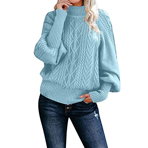 Rollkragenpullover Damen, Strickpullover Damen Oversize Grobstrick-Pullover Damen Langarm Elegant Winterpullover Vintage Grobstrickpullover Oversize Sweatshirt Strickpulli Weiß Sweater von Generic