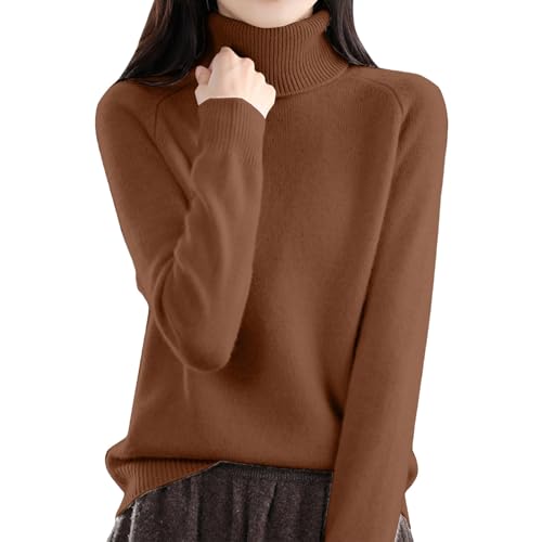 Rollkragenpullover Damen,Pullover Rollkragen Winter, Lockerer, Dicker Pullover Aus Langärmeligem Oberteil mit Innenschicht. 1-1-braun S von Generic