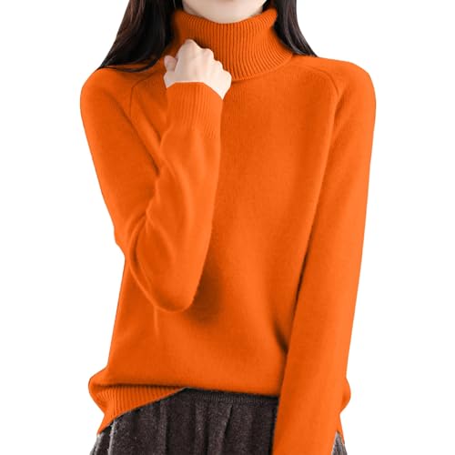 Rollkragenpullover Damen,Pullover Rollkragen Winter, Lockerer, Dicker Pullover Aus Langärmeligem Oberteil mit Innenschicht. 1-1-orange L von Generic