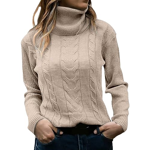 Rollkragenpullover Damen Cable Knit Strickpullover Einfarbig Grobstrick Langarm Sweatshirt Lässiges Rollkragenshirt Elegant Rollkragenpulli Sweater Winter Strickpulli Langarmshirt Oberteile Tops von Generic