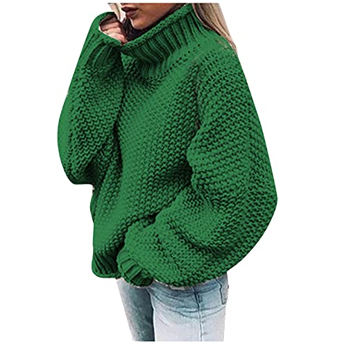 Rollkragenpullover Damen Einfarbig Grobstrickpullover Oversize Dicke Warme Strickpulli Locker Langarm Sweatpullover Herbst Winter Basic Tops O-Ausschnitt Longsleeve Sweater Pulli Oberteile von Generic