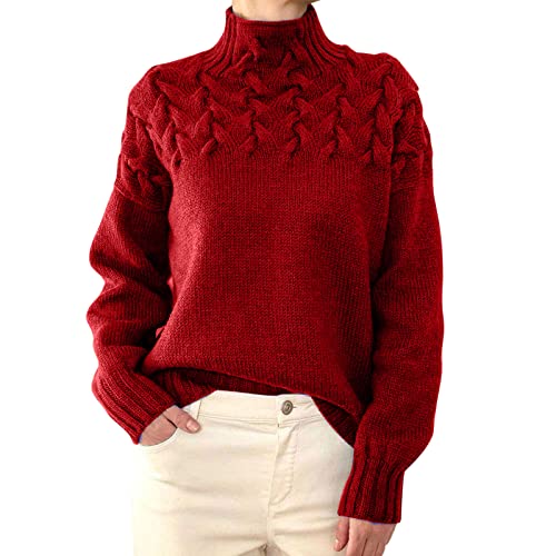 Rollkragenpullover Damen Langarm Pullover Strickpullover Damen Einfarbige Grobstrickpullover Langarm Pulli Elegant Winterpulli Sweater Strick Oberteil Damen Winterpullover Warm Rollkragen von Generic