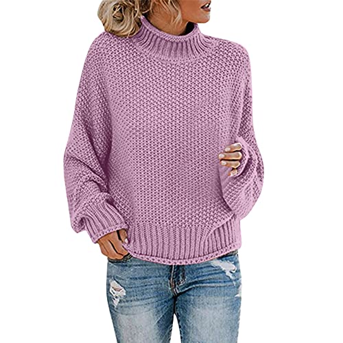 Rollkragenpullover Damen Oversize -Pullover Damen Winter Strickpullover Rollkragen Strickpulli Langarm Grobstrickpullover Elegant Pulli Oberteil Winterpulli mit Strickmuster Langarmshirts von Generic