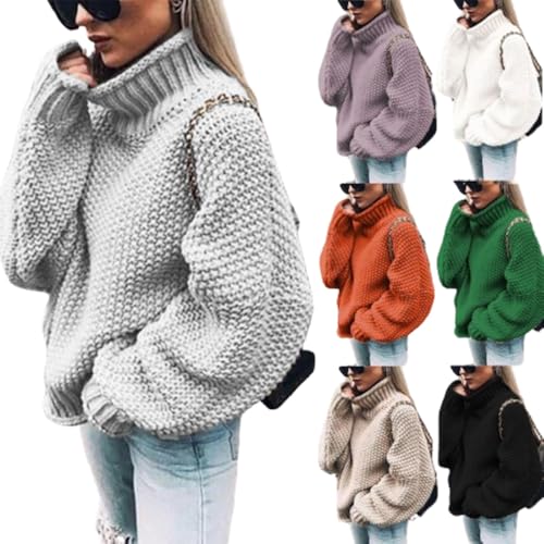Rollkragenpullover Damen Pullover Langarm Winter Outwear Lässiger Strickpullover Oversize Grobstrick-Pullover Winterpullover Vintage Grobstrickpullover Sweatshirt Strickpulli Sweater von Generic