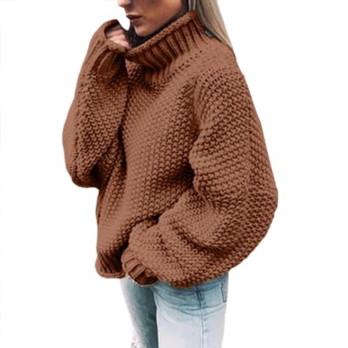 Rollkragenpullover Damen Pullover Langarm Winter Outwear Lässiger Strickpullover Oversize Grobstrick-Pullover Winterpullover Vintage Grobstrickpullover Sweatshirt Strickpulli Sweater von Generic