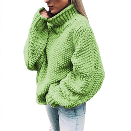 Rollkragenpullover Damen Pullover Langarm Winter Outwear Lässiger Strickpullover Oversize Grobstrick-Pullover Winterpullover Vintage Grobstrickpullover Sweatshirt Strickpulli Sweater von Generic