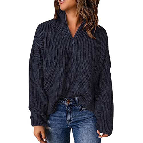 Rollkragenpullover Damen Pullover-Strickoberteil Langer Damenpullover Basic Langarm Strickpullover Oversize Strickpullover Damen Elegant Pullover Dicke Langarm-Oberteile von Generic