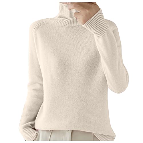 Rollkragenpullover Damen Strickpullover Stretch Pullover in Weich Feinstrick Elegant Stehkragen Strickpulli Langarm Rolli Sweater für Herbst Winter (Beige, S) von Generic