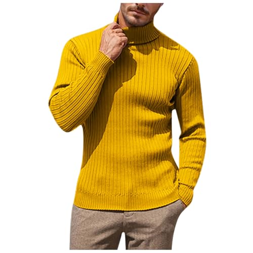 Rollkragenpullover Herren Langarm Rollkragen Pullover Winter Warmes Langarmshirt Feinstrick Sweater Rollkragen Strickpullover Freizeit Slim fit Basic Männer Pullover (Yellow, XL) von Generic