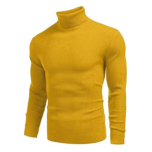 Rollkragenpullover Herren Warmer Winter Slim Fit Strickpullover Pulli Angenehmer Pullover Herren Langarm Herren Rollkragen-Pullover Herren Rolli Strickpullover (Gelb, L) von Generic