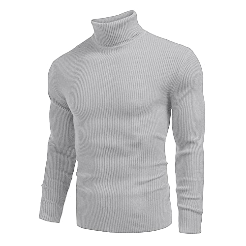 Rollkragenpullover Herren Warmer Winter Slim Fit Strickpullover Pulli Angenehmer Pullover Herren Langarm Herren Rollkragen-Pullover Herren Rolli Strickpullover (Grau, M) von Generic