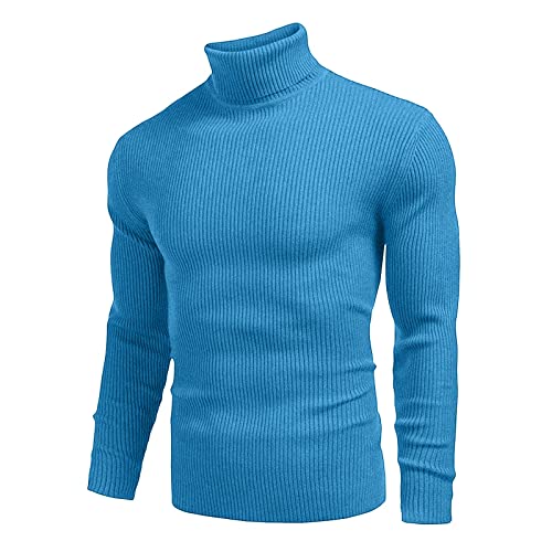 Rollkragenpullover Herren Warmer Winter Slim Fit Strickpullover Pulli Angenehmer Pullover Herren Langarm Herren Rollkragen-Pullover Herren Rolli Strickpullover (Hellblau, L) von Generic