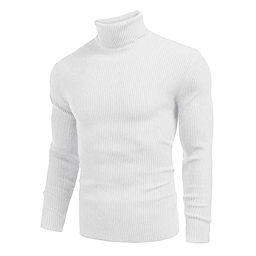 Rollkragenpullover Herren Warmer Winter Slim Fit Strickpullover Pulli Angenehmer Pullover Herren Langarm Herren Rollkragen-Pullover Herren Rolli Strickpullover (Weiß, XXXL) von Generic
