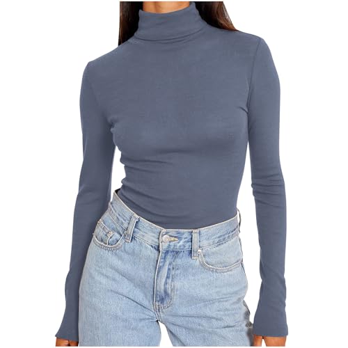 Rollkragenshirt Damen Basic Langarmshirt Winter Unterhemd Longshirt Große Größe Oberteile Rollkragenpullover Unterziehrolli Langarm Tops Bequem Weich Thermo Bluse Tunika Tailliert Shirts von Generic