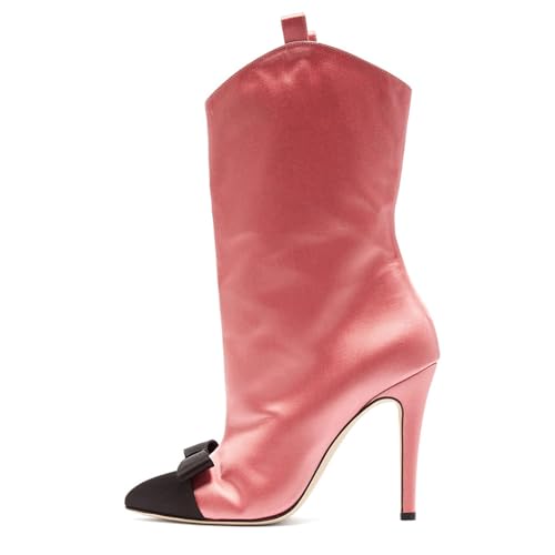 Rosa,38 EU,Damen-Stiefeletten mit spitzer Zehenpartie, Stiletto-High-Heels mit Schleife, zum Hineinschlüpfen und bequemem Satin, Schuhe für Abendveranstaltungen von Generic