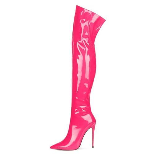 Rosa,38 EU,Overknee-Stiefel aus Lackleder und PU für Damen, Spitze Zehenpartie, Reißverschluss hinten, modisch, bequem, Stiletto-Absatz, Overknee-Stiefel Rosa,38 EU,Overknee-Stiefel aus Lackleder und PU für Damen, Spitze Zehenpartie, Reißverschluss hinten, modisch, bequem, Stiletto-Absatz, Overknee-Stiefel von Generic