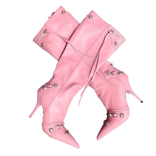 Rosa,45 EU,Kniehohe Stiefel für Damen, Spitze Zehenpartie, Stilettoabsatz, seitlicher Reißverschluss und Overknee-Stiefel mit Nieten, hohe Stiefel für Herbst und Winter, Elegante Schuhe Rosa,45 EU,Kniehohe Stiefel für Damen, Spitze Zehenpartie, Stilettoabsatz, seitlicher Reißverschluss und Overknee-Stiefel mit Nieten, hohe Stiefel für Herbst und Winter, Elegante Schuhe von Generic