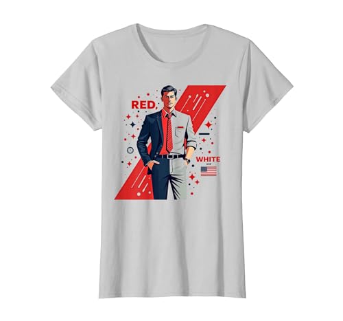 Rot, Weiß und Business Casual T-Shirt, Damen, Silber, L Rot, Weiß und Business Casual T-Shirt, Damen, Silber, L von Generic