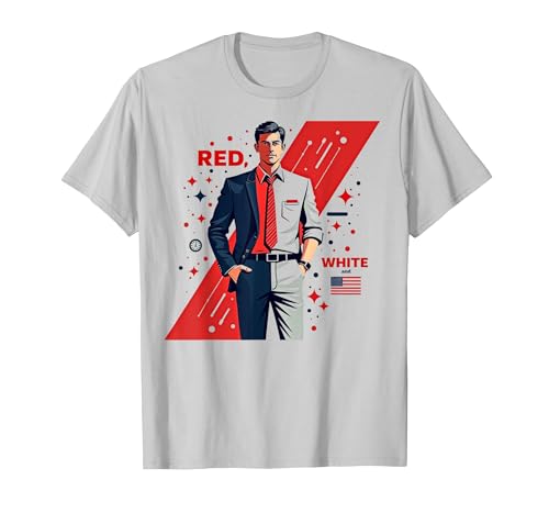 Rot, Weiß und Business Casual T-Shirt, Herren, Silber, M Rot, Weiß und Business Casual T-Shirt, Herren, Silber, M von Generic