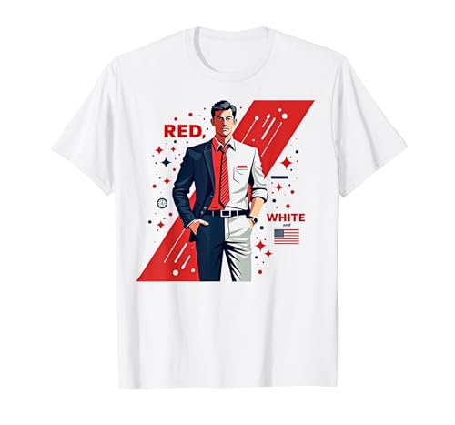 Rot, Weiß und Business Casual T-Shirt, Herren, Weiß, 3XL von Generic